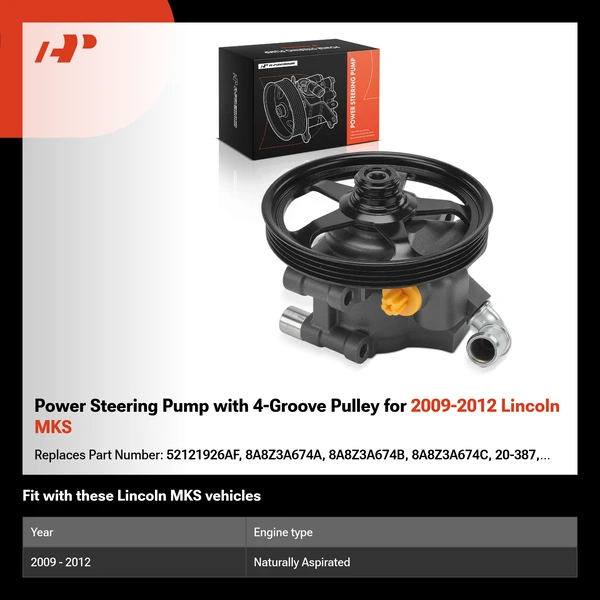 Power Steering Pump with 4-Groove Pulley for 2009-2012 Lincoln MKS