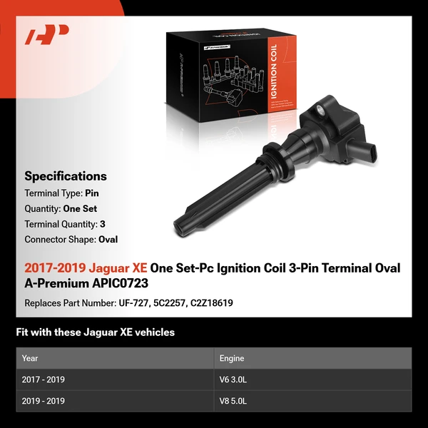 2017-2019 Jaguar XE One Set-Pc Ignition Coil 3-Pin Terminal Oval A-Premium APIC0723