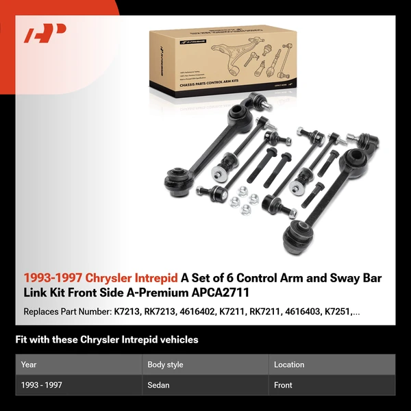 1993-1997 Chrysler Intrepid A Set of 6 Control Arm and Sway Bar Link Kit Front Side A-Premium APCA2711
