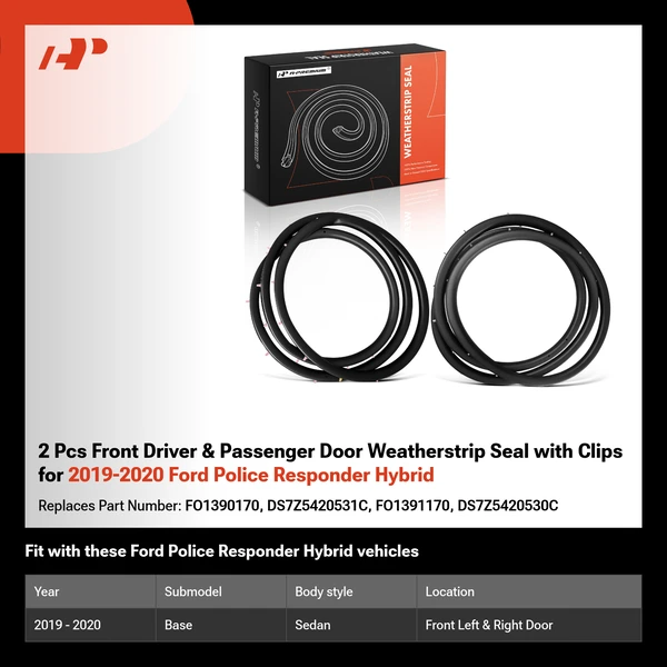 2 Pcs Front Driver & Passenger Door Weatherstrip Seal with Clips for 2019-2020 Ford Police Responder Hybrid