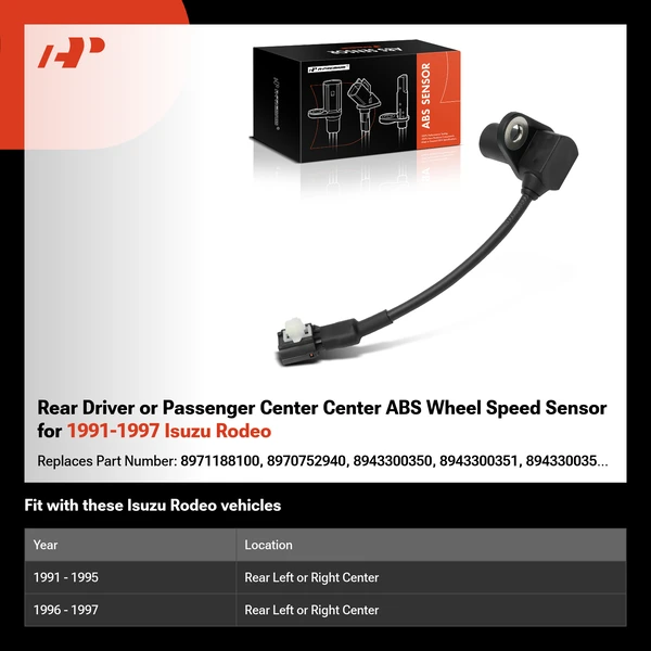 Rear Driver or Passenger Center Center ABS Wheel Speed Sensor for 1991-1997 Isuzu Rodeo
