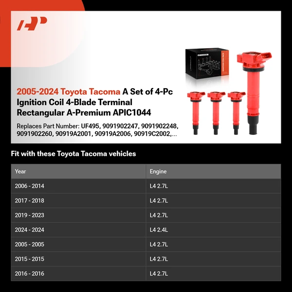 2005-2024 Toyota Tacoma A Set of 4-Pc Ignition Coil 4-Blade Terminal Rectangular A-Premium APIC1044