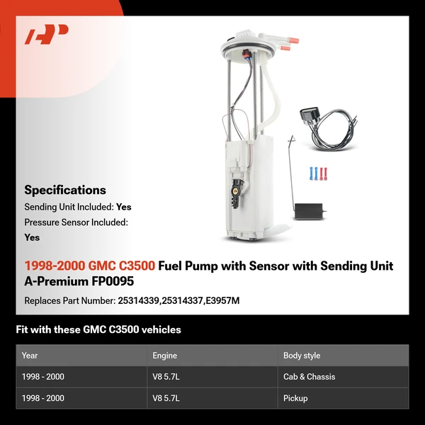 1998-2000 GMC C3500 Fuel Pump with Sensor with Sending Unit A-Premium FP0095