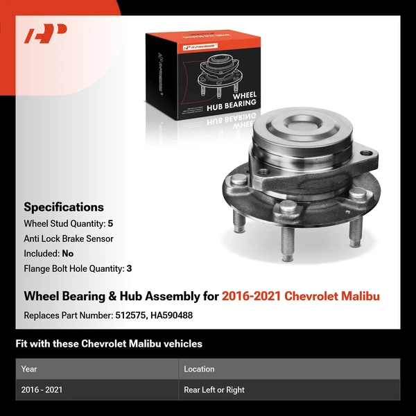 Wheel Bearing & Hub Assembly for 2016-2021 Chevrolet Malibu