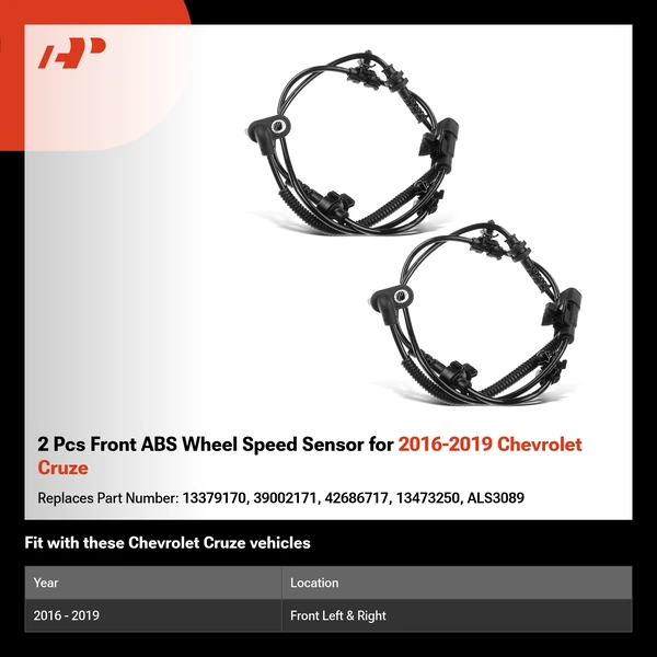 2 Pcs Front ABS Wheel Speed Sensor for 2016-2019 Chevrolet Cruze