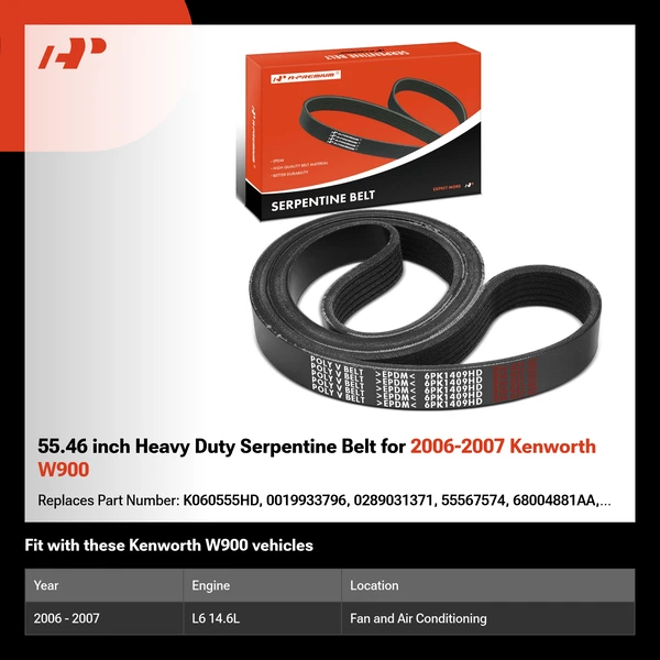 55.46 inch Heavy Duty Serpentine Belt for 2006-2007 Kenworth W900