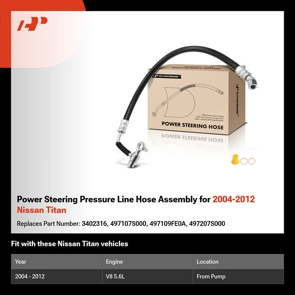 Power Steering Pressure Line Hose Assembly for 2004-2012 Nissan Titan