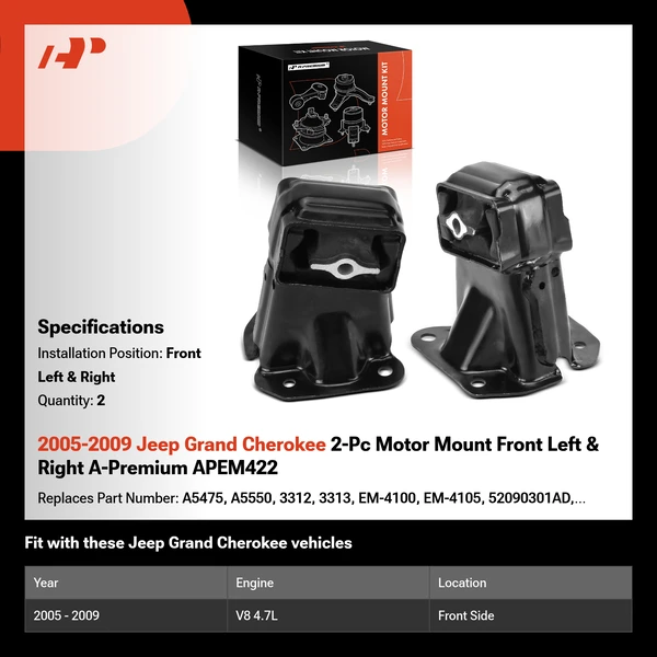 2005-2009 Jeep Grand Cherokee 2-Pc Motor Mount Front Left & Right A-Premium APEM422