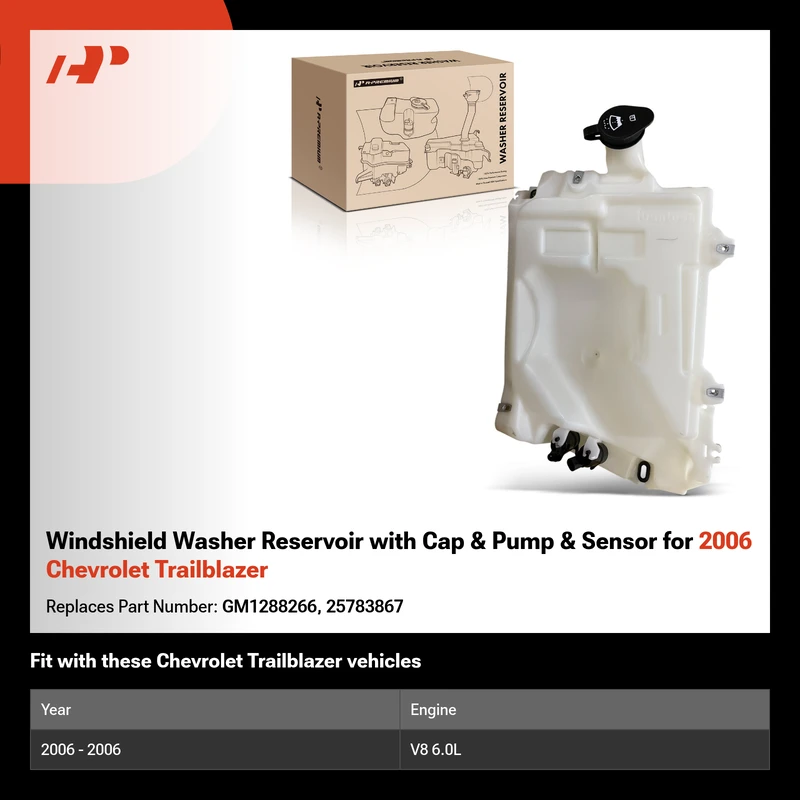 Windshield Washer Reservoir with Cap & Pump & Sensor for 2006 Chevrolet Trailblazer