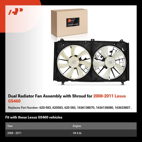 Dual Radiator Fan Assembly with Shroud for 2008-2011 Lexus GS460