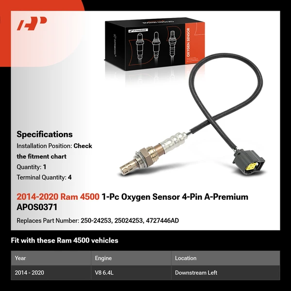 2014-2020 Ram 4500 1-Pc Oxygen Sensor 4-Pin A-Premium APOS0371