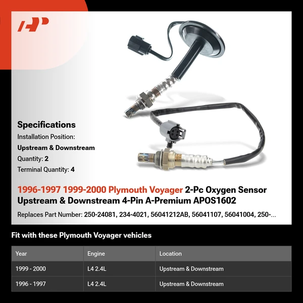 1996-1997 1999-2000 Plymouth Voyager 2-Pc Oxygen Sensor Upstream & Downstream 4-Pin A-Premium APOS1602