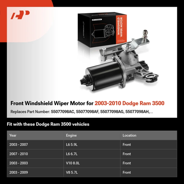 Front Windshield Wiper Motor for 2003-2010 Dodge Ram 3500