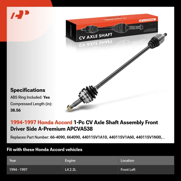 1994-1997 Honda Accord 1-Pc CV Axle Shaft Assembly Front Driver Side A-Premium APCVA538