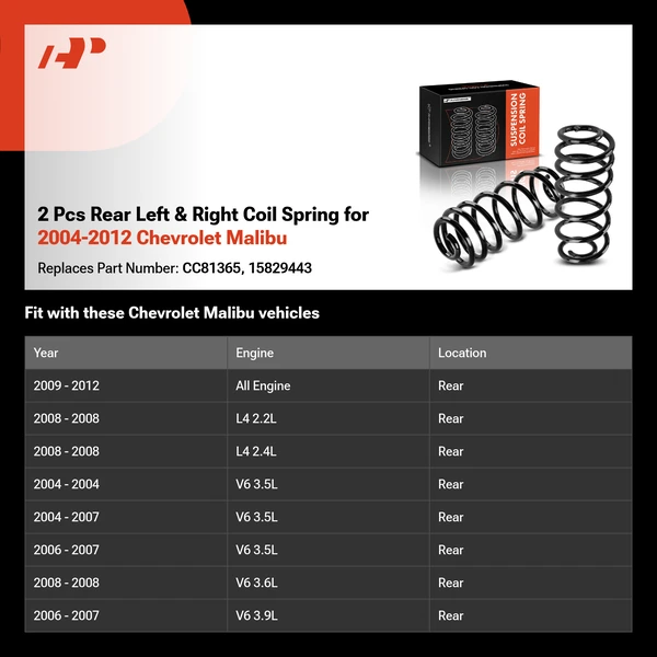 2 Pcs Rear Left & Right Coil Spring for 2004-2012 Chevrolet Malibu