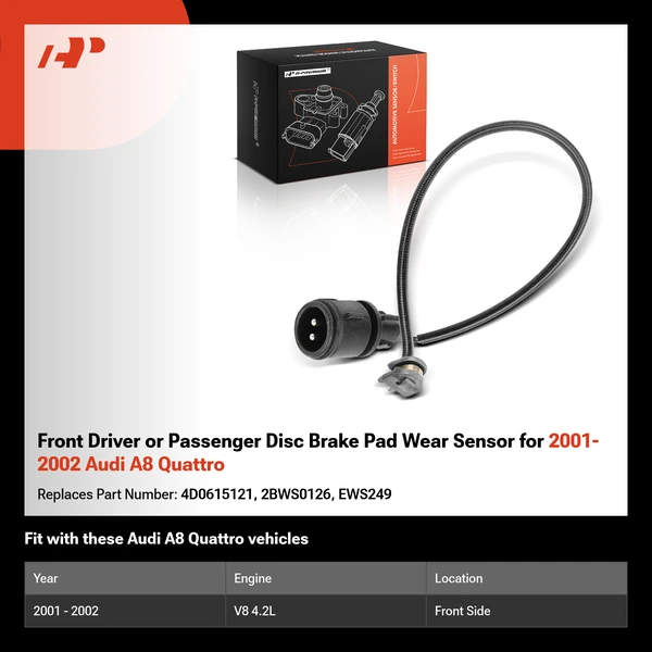 Front Driver or Passenger Disc Brake Pad Wear Sensor for 2001-2002 Audi A8 Quattro