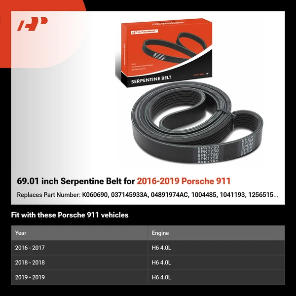 69.01 inch Serpentine Belt for 2016-2019 Porsche 911
