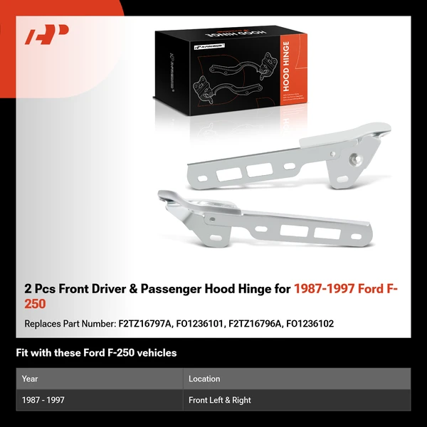 2 Pcs Front Driver & Passenger Hood Hinge for 1987-1997 Ford F-250