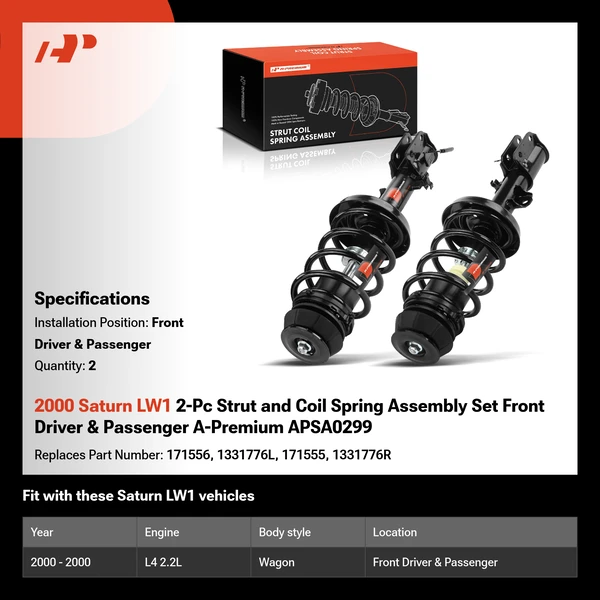 2000 Saturn LW1 2-Pc Strut and Coil Spring Assembly Set Front Driver & Passenger A-Premium APSA0299