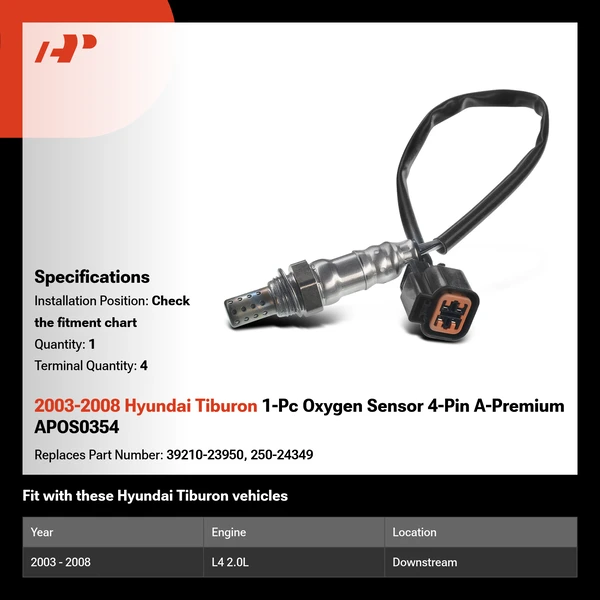 2003-2008 Hyundai Tiburon 1-Pc Oxygen Sensor 4-Pin A-Premium APOS0354