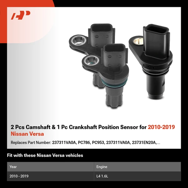 2 Pcs Camshaft & 1 Pc Crankshaft Position Sensor for 2010-2019 Nissan Versa