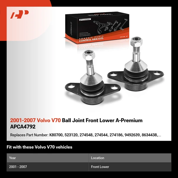 2001-2007 Volvo V70 Ball Joint Front Lower A-Premium APCA4792