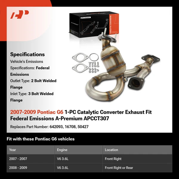 2007-2009 Pontiac G6 1-PC Catalytic Converter Exhaust Fit Federal Emissions A-Premium APCCT307