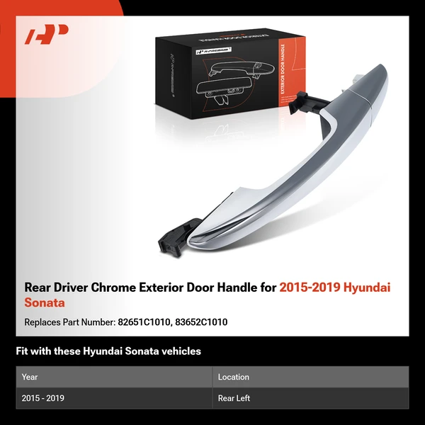 Rear Driver Chrome Exterior Door Handle for 2015-2019 Hyundai Sonata