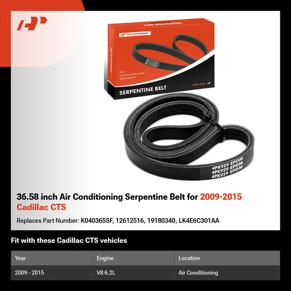 36.58 inch Air Conditioning Serpentine Belt for 2009-2015 Cadillac CTS