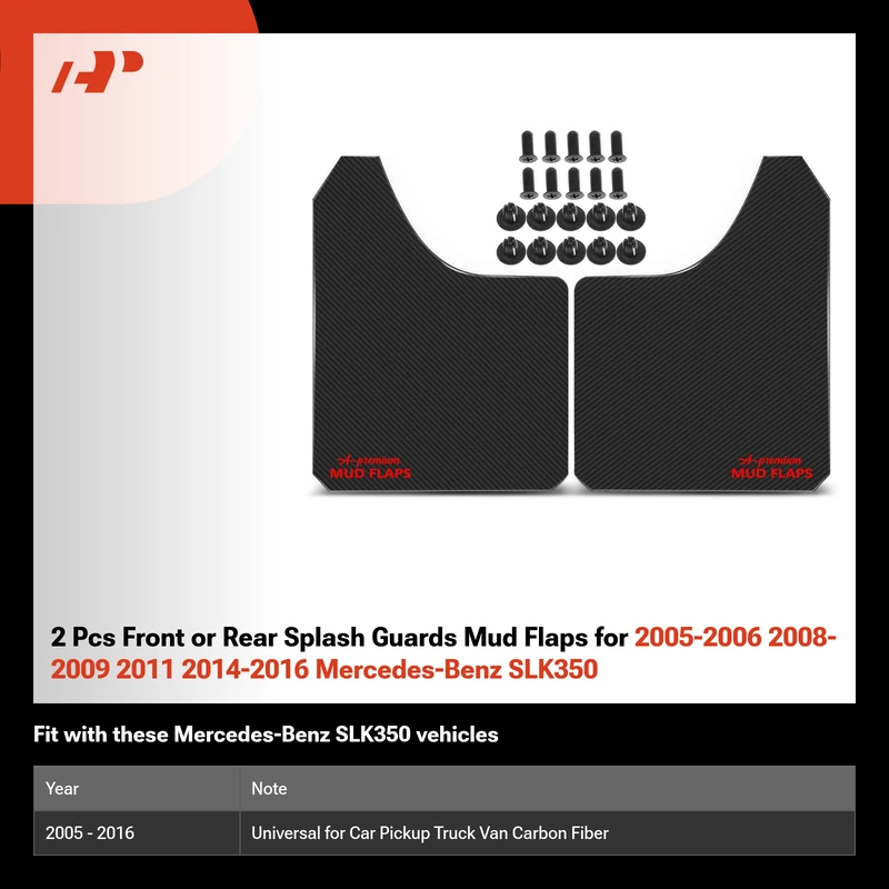 2 Pcs Front or Rear Splash Guards Mud Flaps for 2005-2006 2008-2009 2011 2014-2016 Mercedes-Benz SLK350