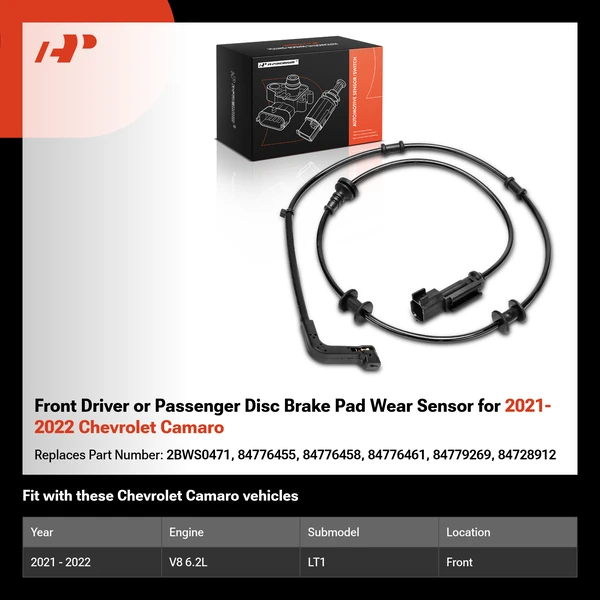 Front Driver or Passenger Disc Brake Pad Wear Sensor for 2021-2022 Chevrolet Camaro