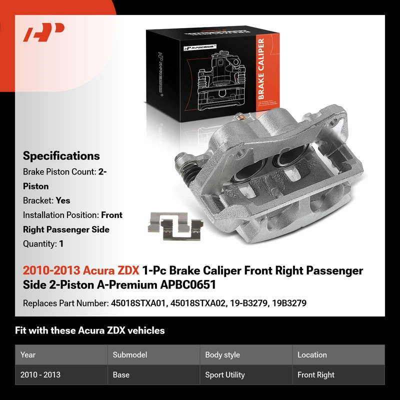 2010-2013 Acura ZDX 1-Pc Brake Caliper Front Right Passenger Side 2-Piston A-Premium APBC0651