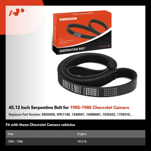 45.12 Inch Serpentine Belt for 1985-1986 Chevrolet Camaro