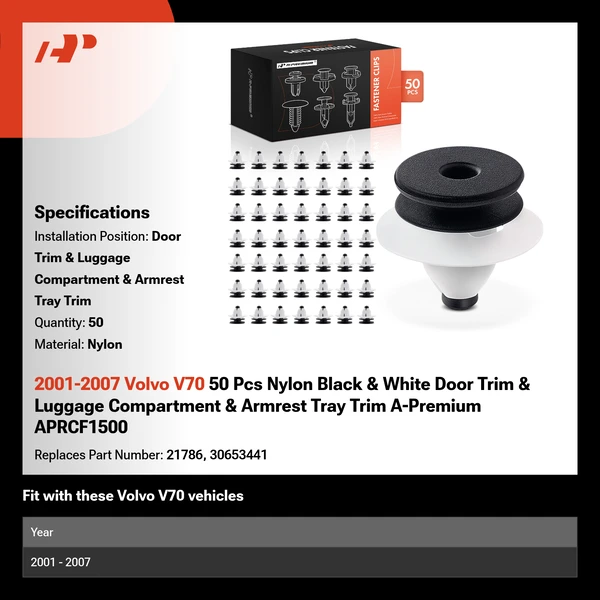 2001-2007 Volvo V70 50 Pcs Nylon Black & White Door Trim & Luggage Compartment & Armrest Tray Trim A-Premium APRCF1500