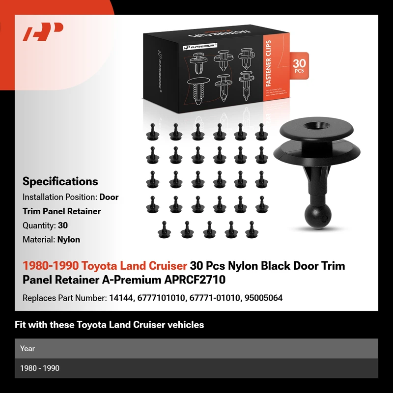 1980-1990 Toyota Land Cruiser 30 Pcs Nylon Black Door Trim Panel Retainer A-Premium APRCF2710