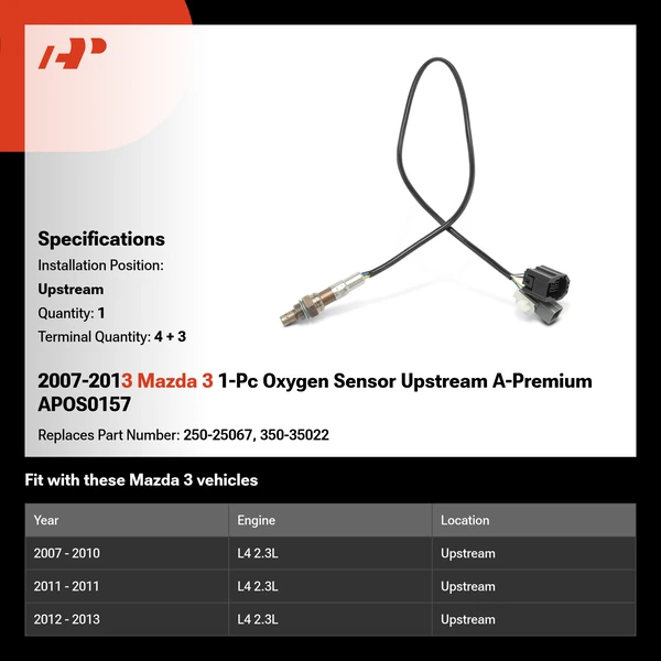 2007-2013 Mazda 3 1-Pc Oxygen Sensor Upstream A-Premium APOS0157