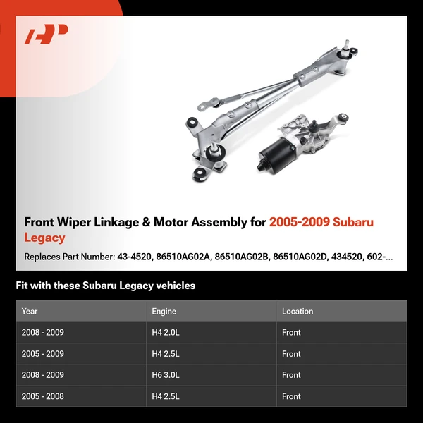 Front Wiper Linkage & Motor Assembly for 2005-2009 Subaru Legacy