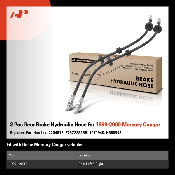 2 Pcs Rear Brake Hydraulic Hose for 1999-2000 Mercury Cougar