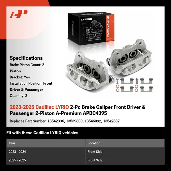 2023-2025 Cadillac LYRIQ 2-Pc Brake Caliper Front Driver & Passenger 2-Piston A-Premium APBC4395