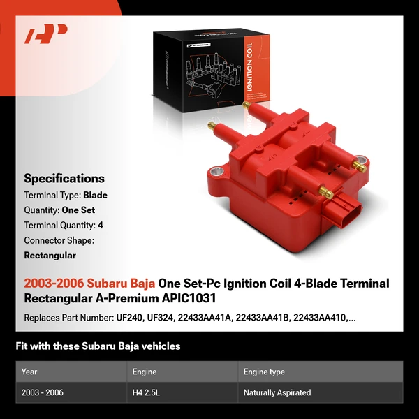 2003-2006 Subaru Baja One Set-Pc Ignition Coil 4-Blade Terminal Rectangular A-Premium APIC1031