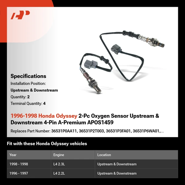 1996-1998 Honda Odyssey 2-Pc Oxygen Sensor Upstream & Downstream 4-Pin A-Premium APOS1459