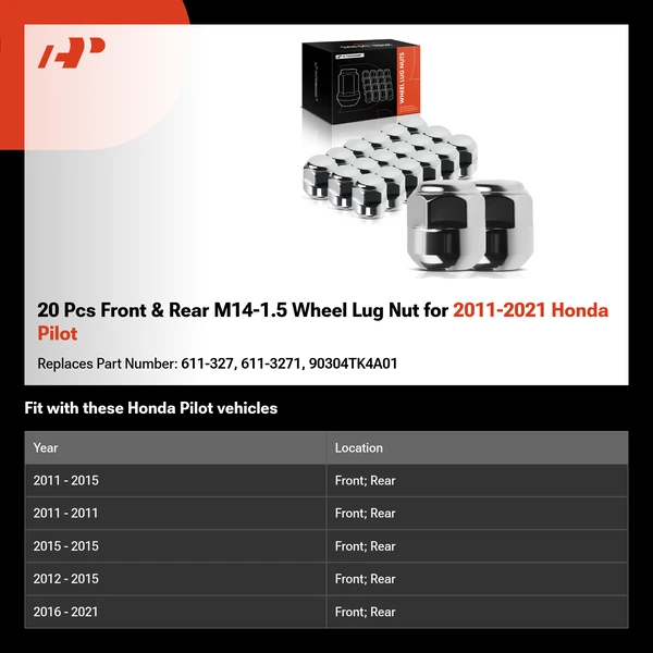 20 Pcs Front & Rear M14-1.5 Wheel Lug Nut for 2011-2021 Honda Pilot