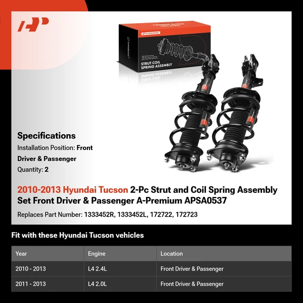 2010-2013 Hyundai Tucson 2-Pc Strut and Coil Spring Assembly Set Front Driver & Passenger A-Premium APSA0537