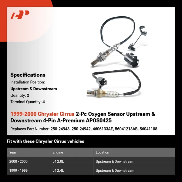 1999-2000 Chrysler Cirrus 2-Pc Oxygen Sensor Upstream & Downstream 4-Pin A-Premium APOS0425
