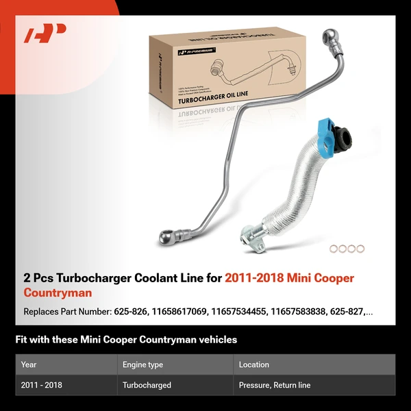 2 Pcs Turbocharger Coolant Line for 2011-2018 Mini Cooper Countryman