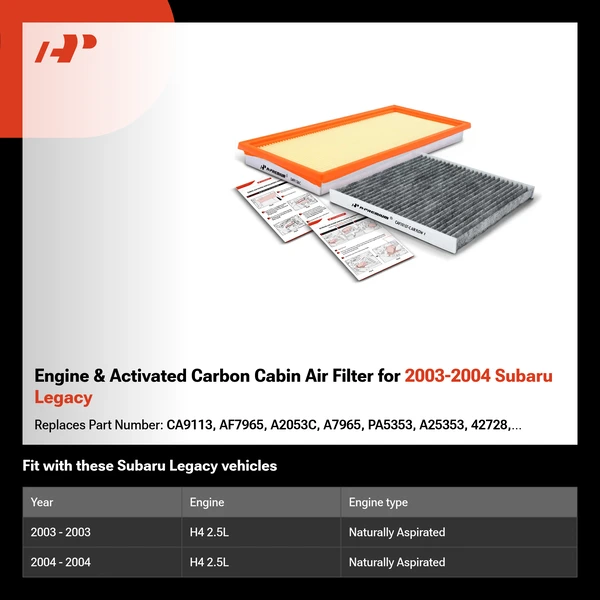 Engine & Activated Carbon Cabin Air Filter for 2003-2004 Subaru Legacy