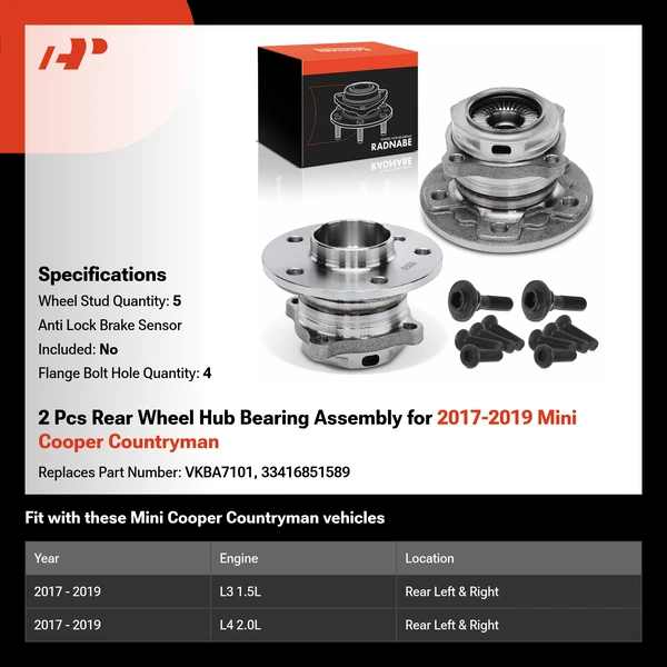 2 Pcs Rear Wheel Hub Bearing Assembly for 2017-2019 Mini Cooper Countryman