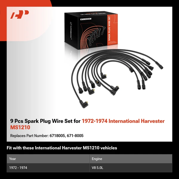 9 Pcs Spark Plug Wire Set for 1972-1974 International Harvester MS1210