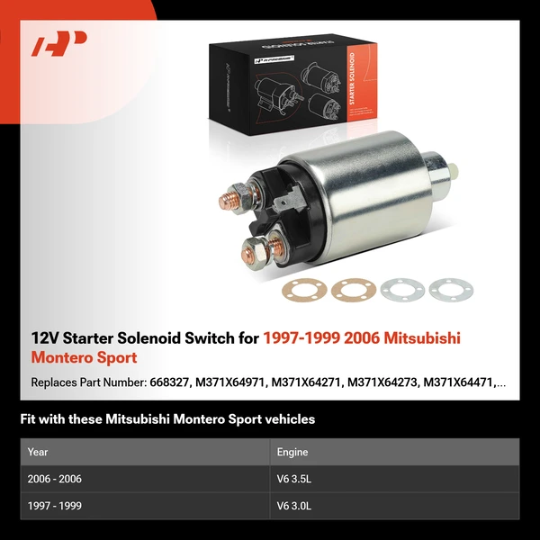 12V Starter Solenoid Switch for 1997-1999 2006 Mitsubishi Montero Sport