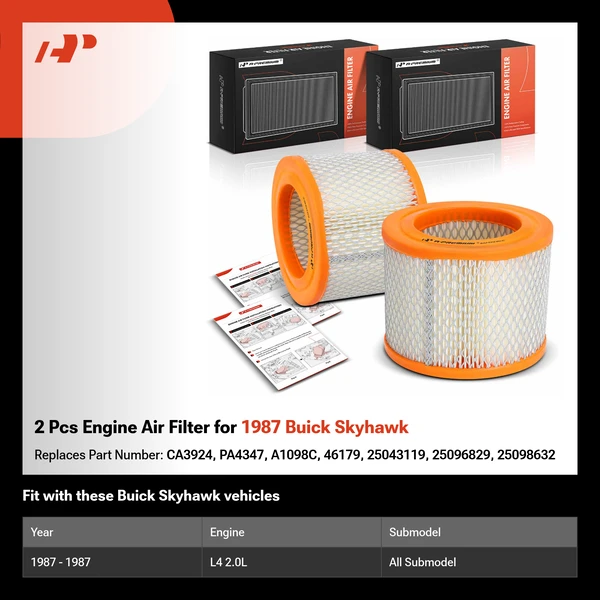 2 Pcs Engine Air Filter for 1987 Buick Skyhawk
